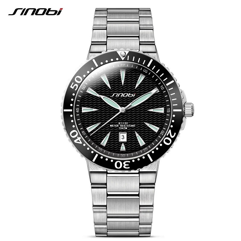 

SINOBI 2017 Luxury Brand Watches Men Fashion Stainless Steel Quartz Watch Male Scale Wristwatch 10Bar Waterproof