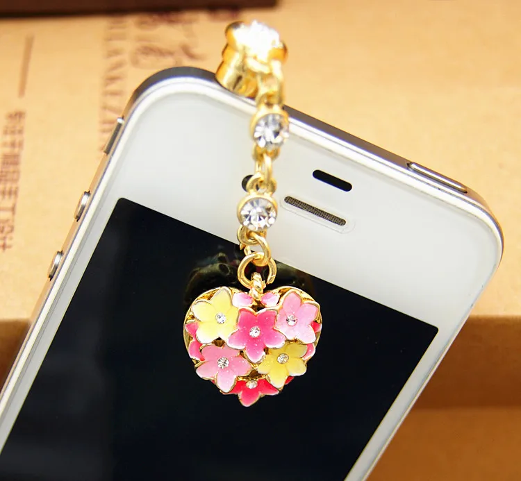 

Delicate Drops Of Oil Colorful Flower Design Heart Shape Anti Dust PLug For Iphone6 For Samsung And All 3.5mm Earphone Dust Plug