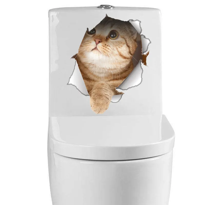 3D эффект кошки Туалет туалета переключателя двери наклейки мультфильм настенная наклейка, на холодильник наклейки для дома Ванная комната декор плакат на стену
