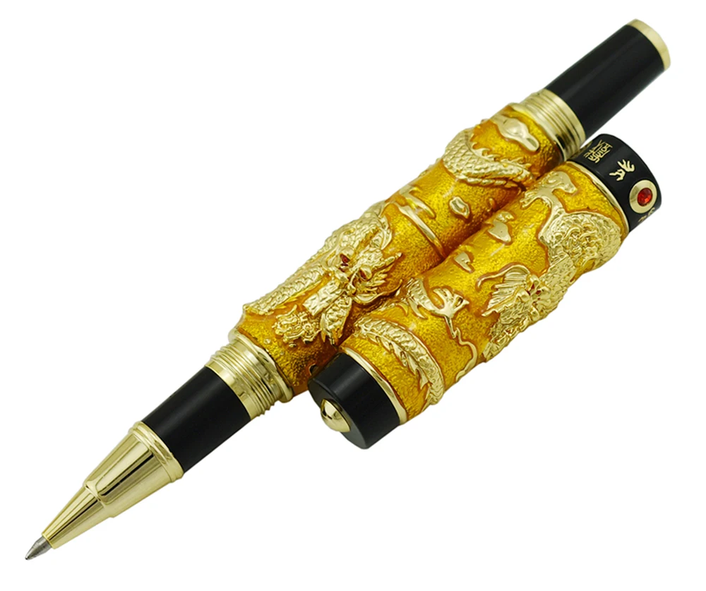 

Jinhao Gold Cloisonne Double Dragon Rollerball Pen with Smooth Ink Refill Advanced Craft Writing Gift Pen for Business, Graduate