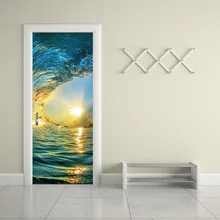 Закат на море Водонепроницаемый 3d ремонт дверей фрески гостиная спальня ванная комната наклейки на стену самоклеющиеся художественные настенные плакаты