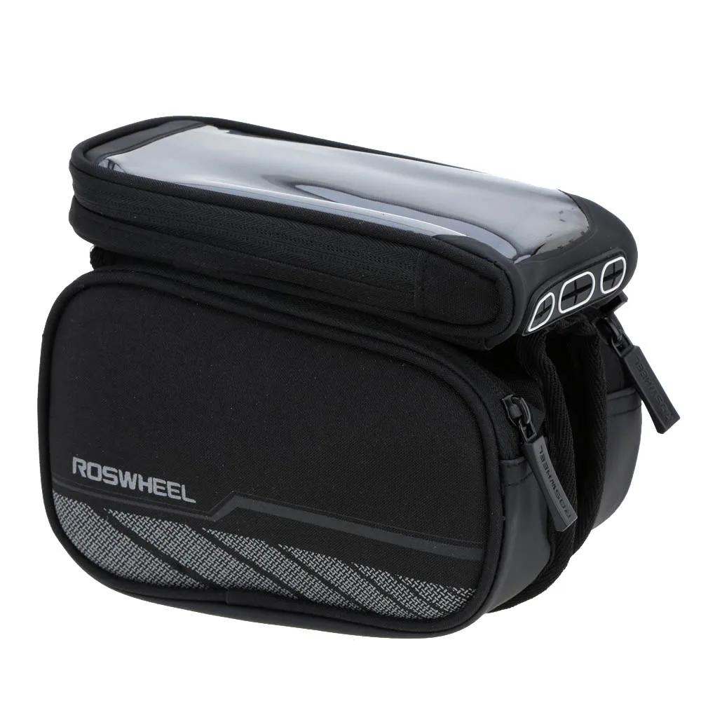Roswheel 5,7 ''черная велосипедная Передняя труба сумка горный велосипед чехол для телефона Сумка велосипедная двойная корзина сумка - Цвет: Черный