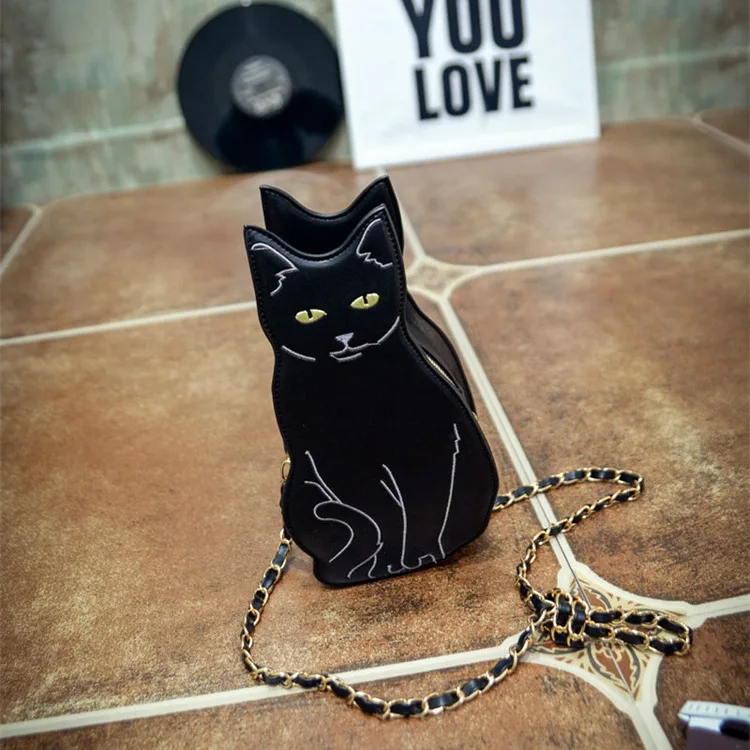 

Cat Crossbody Bag Circular Women Chain Handbags Cute Animal Diamonds Bag PU Leather Black Messenger Bags Japan&Korean Style 563