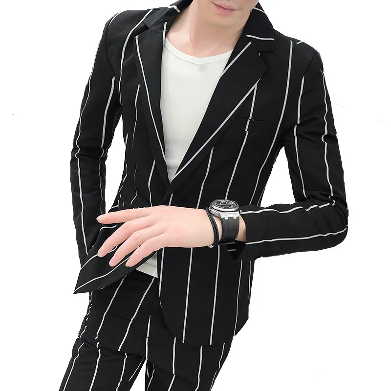 

Striped Slim Suit 2 Piece Set (blazer+ vest) Fashion Trend New Spring and Autumn England Wind Party Banquet High-end Suit Set