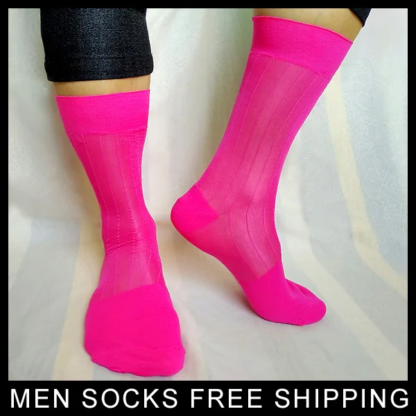 

Men silk socks Pink color Formal TNT Nylon Male Hose Brand Best Quality Sexy Gay Sheer Socks Transparent Dress suit socksa