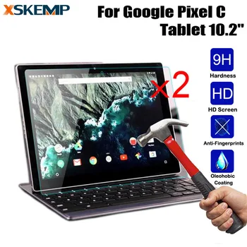 2ピース/ロットクリア光沢スクリーンプロテクター用googleピクセルcタブレットpc透明強化ガラス保護フィルム+クリーニングクロス
