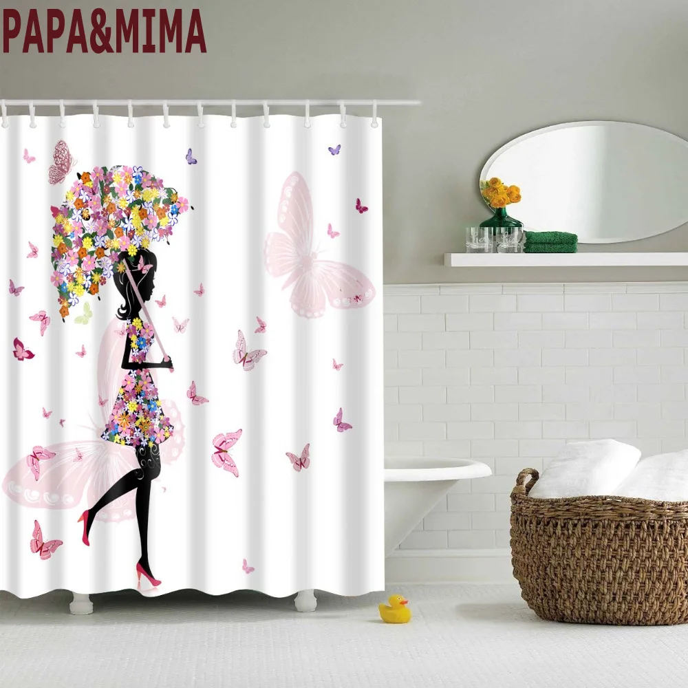 Папа и мима зонтик с цветочками девушка водостойкие занавески для душа полиэстер ванная комната шторы с Крючки 180x180 см Декоративные