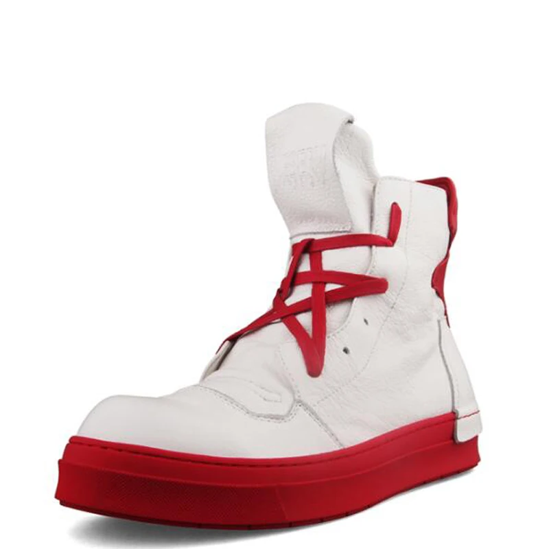 Negro azul Casuales blanco Alta Plana Blanco Botas Negro Superior Zapatillas Hombres Cordones Botines De Cuero Zapatos Genuino Lujo Con Seak Owen HRqtUx