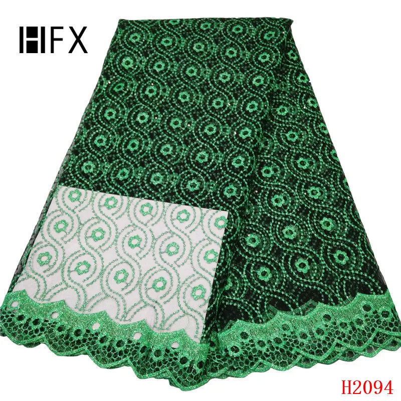 

HFX Latest African Lace fabric 2019 green Embroidery tulle lace Fabric High Quality Dresses For Women Nigerian LACE Fabrics