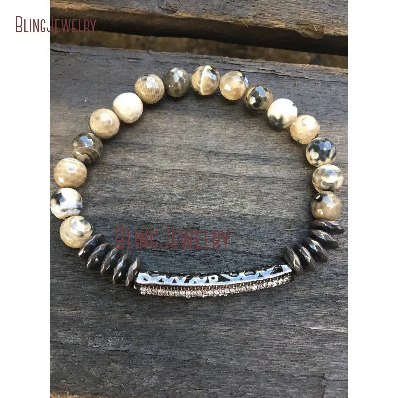 20180409-BM10765-Pave Bar Agate Beaded Stretch Bracelet Shabby Chic Stretch Bracelet Boho Cz Layering Beaded Bracelet Stackable Bracelet Micro Pave_3