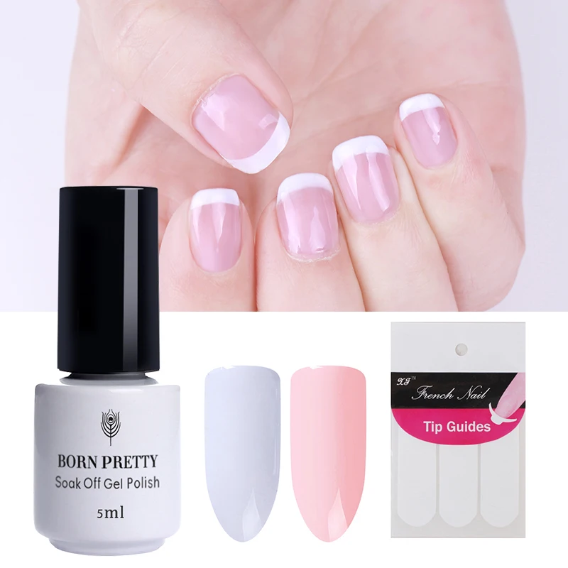 

BORN PRETTY 2 Bottles White Nude Color UV Gel Nail Polish French Manicure Tip Set Soak Off UV Gel Polish Long Lasting Nail Art