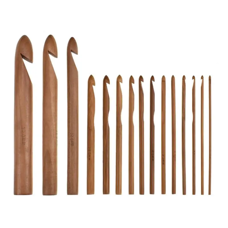 

Crochet Tricot 15 Pieces Wooden Bamboo Needle Hooks Set Handmade Knitting Needles Crafts Needle Needles, 3 to 25 mm Diameter