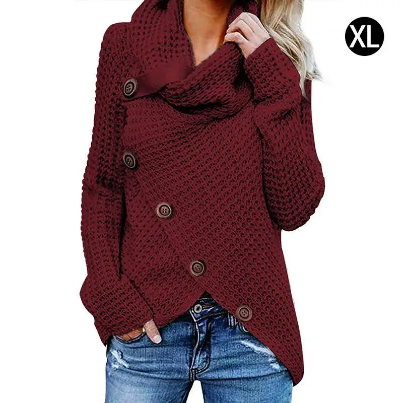 Осенне-зимний свитер с высоким воротом, тонкий теплый вязаный пуловер, Женский вязаный свитер, джемпер, женский свитер - Цвет: Burgundy