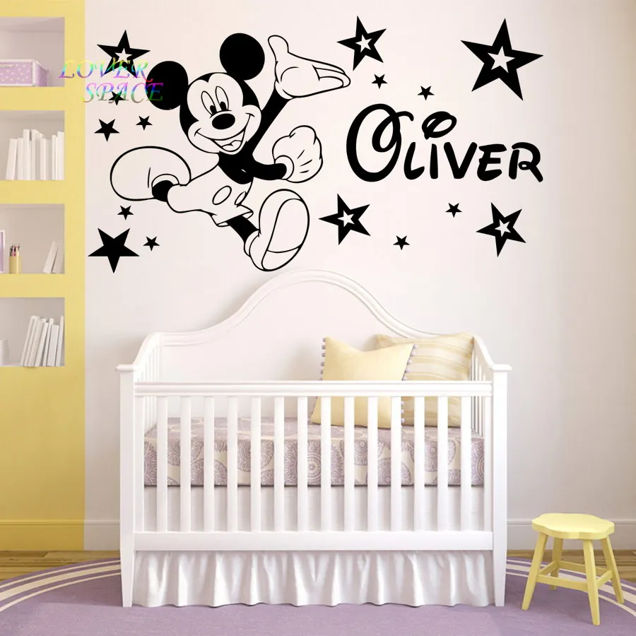 Mickey Mouse Etiqueta de La Pared Decal Nombre Personalizado Mickey Mouse Vinilo Etiqueta de La Pared Decoraci/ón para Nursery Room Kids Babys Decoraci/ón de la habitaci/ón