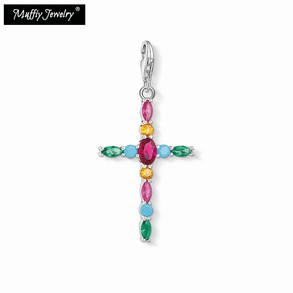 

Colorful Cross Charm Pendant,2019 Club Good Shell Jewelry For Women Girls,Bohemia Gift In 925 Sterling Silver Fit Bag Bracelet