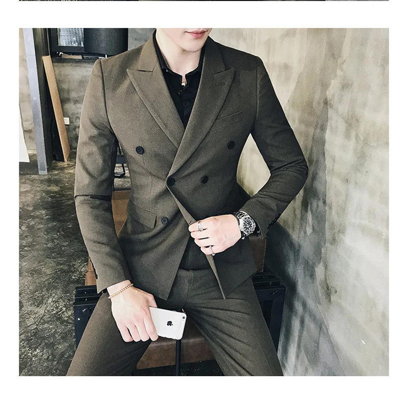 Custom Made Formal Business Suits Wedding Suits Slim Fit for Men Double Breasted Two Buttons Notched Lapel 2 Pieces 2018 New