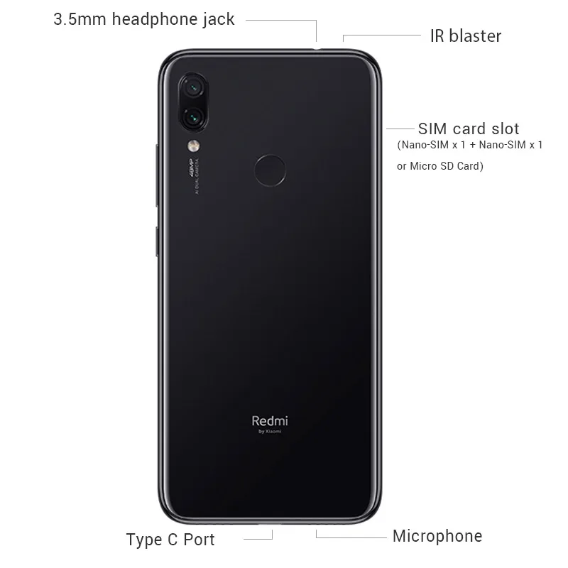 Мобильный телефон Xiaomi Redmi Note 7 с глобальной прошивкой 4 Гб ОЗУ 64 ПЗУ восьмиядерный