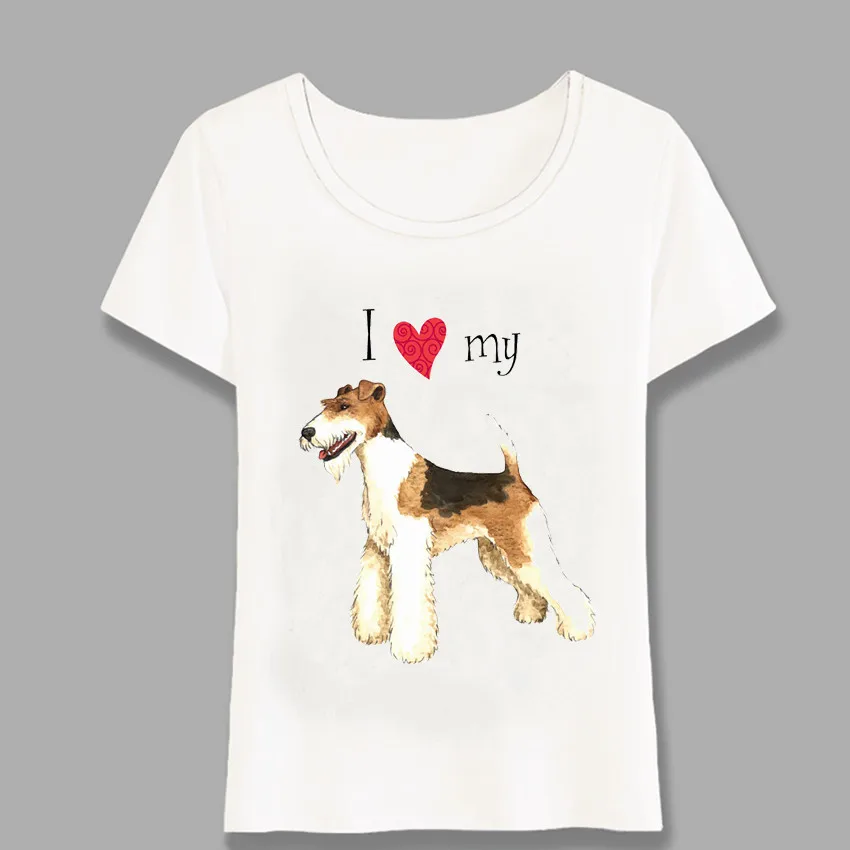 Женская футболка с фотографией терьера I Love My Wire Fox летняя модная повседневная