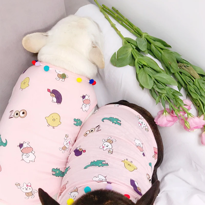 Хлопок Щенок конфеты цвета Французский бульдог лето крутой Жилет Одежда для собак для маленьких Одежда Для Собак Мопс дышащий костюм