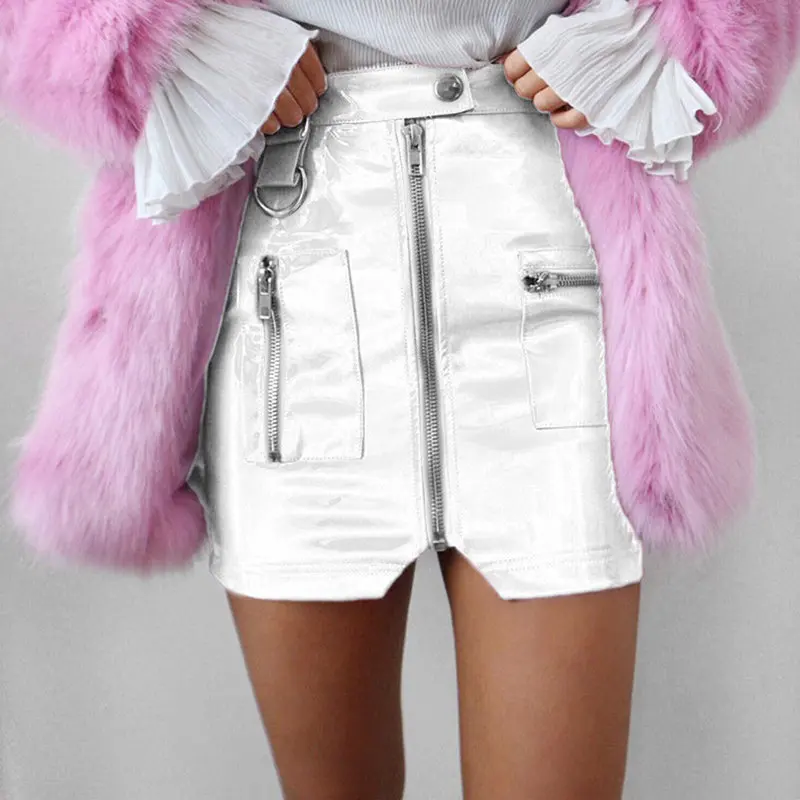 

Women Skirt Autumn 2019 Fashion Leather Split Zipper High Waist Sexy Pencil Slim A-line For Girls Mini Skirts Womens Streetwear