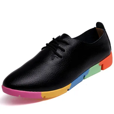 Новые Демисезонные женские белые кожаные туфли на плоской подошве со шнуровкой разноцветные женские туфли для отдыха с острым носком размера плюс на мягкой плоской подошве - Цвет: Black 910