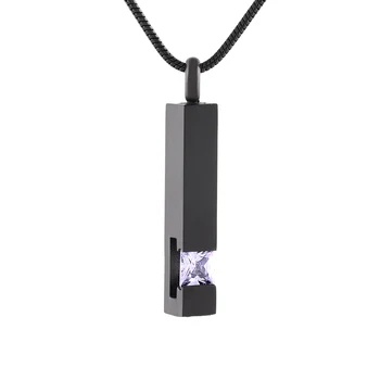 

IJD9726 Stainless Steel Locket Black Plating Crystal Bar Memorial Urn Pendant Ashes Keepsake Holder Cremation Necklace Men Women