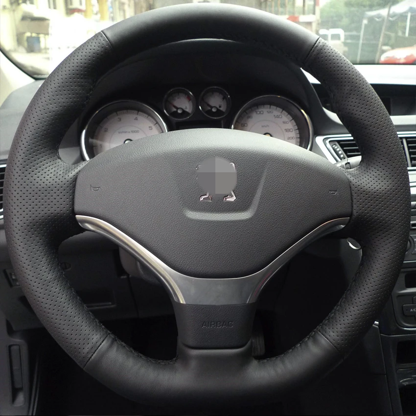 Блестящие пшеницы вручную сшитый черный кожаный руль покрытия для Peugeot 308 2012