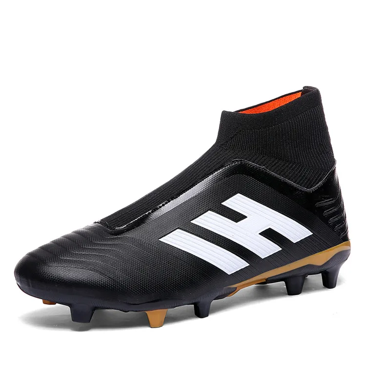 Новые взрослые мужские уличные футбольные бутсы высокие TF/футбольные бутсы для твёрдой площадки детские тренировочные спортивные кроссовки обувь плюс размер 36-45 - Цвет: Черный