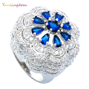 

Yunkingdom Water Drop Blue Cubic Zirconia Fashion Flower Rings for Women Fashion Fine Jewelry Valentine's Gift