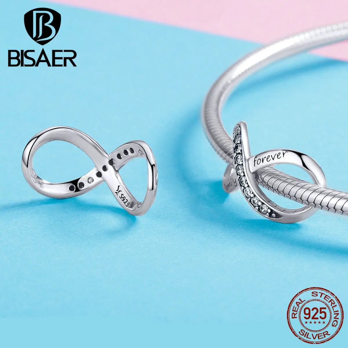 

BISAER Family Charms 925 Sterling Silver 8 shape Infinity Love Beads Connector Charms For Women DIY Jewelry Best Gifts GXC1146