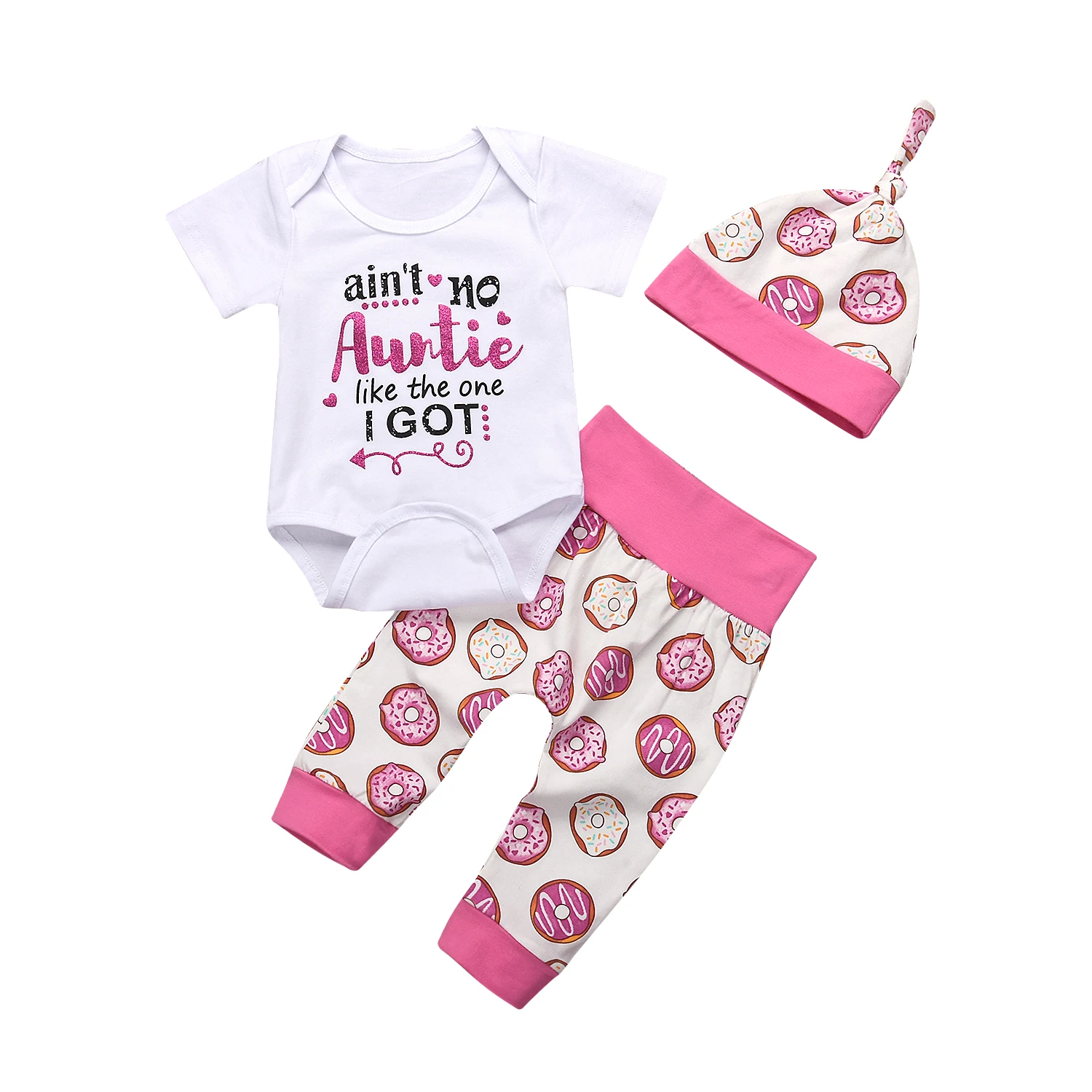 USA 3PCS Newborn Baby Boys Girls Clothes Romper Bodysuit+Pants Outfit Hat Set