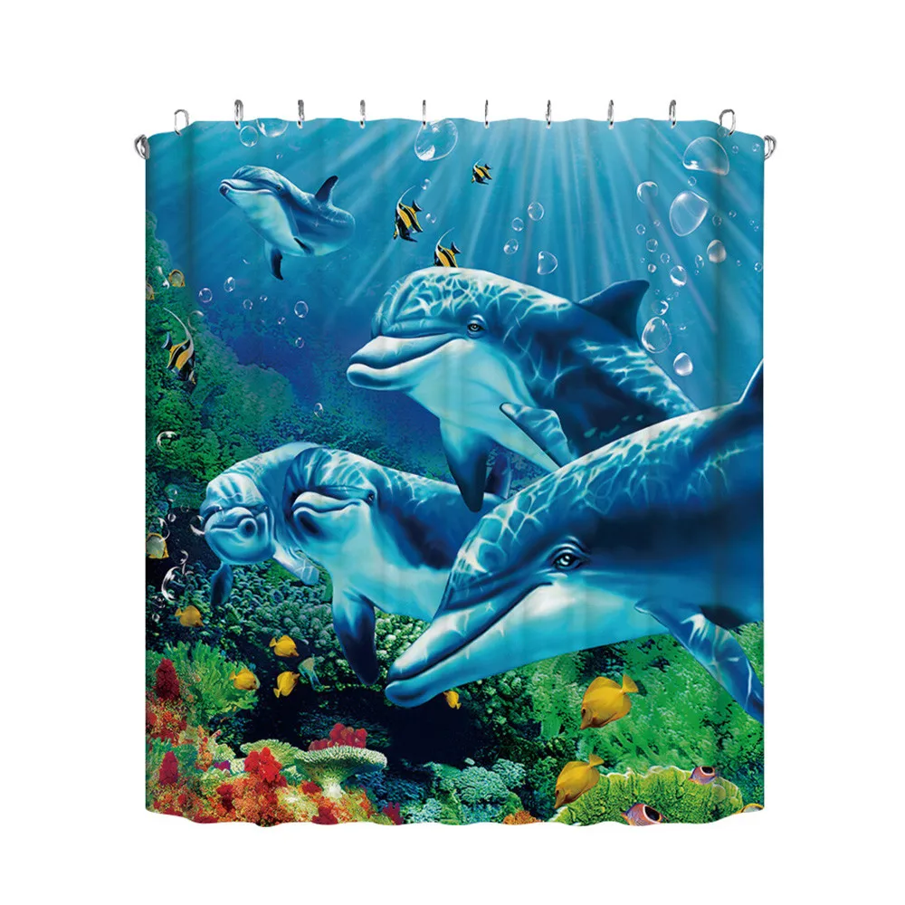 

HOT Fournitures de salle de bains Dolphin Print Shower Curtain Waterproof Bath Curtain WIth 12 Hook famiglia