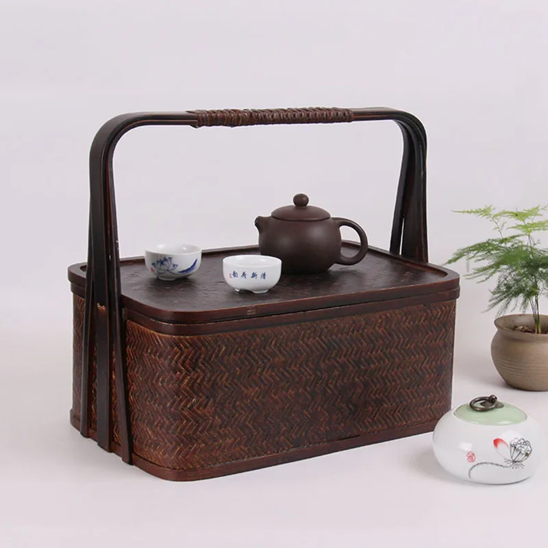 Натуральный материал дорожный Бамбуковый Контейнер для пищи дорожная корзина для чайного набора фруктовый Пикник тавеллинг десерт для хранения конфет бамбуковая коробка