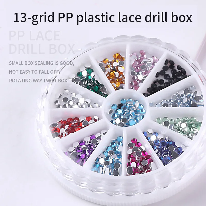 

Nail Storage Box 13 Grid Round Lace Alloy Rhinestone Rivet Magic Color Pearl Shell Jewelry Empty Box