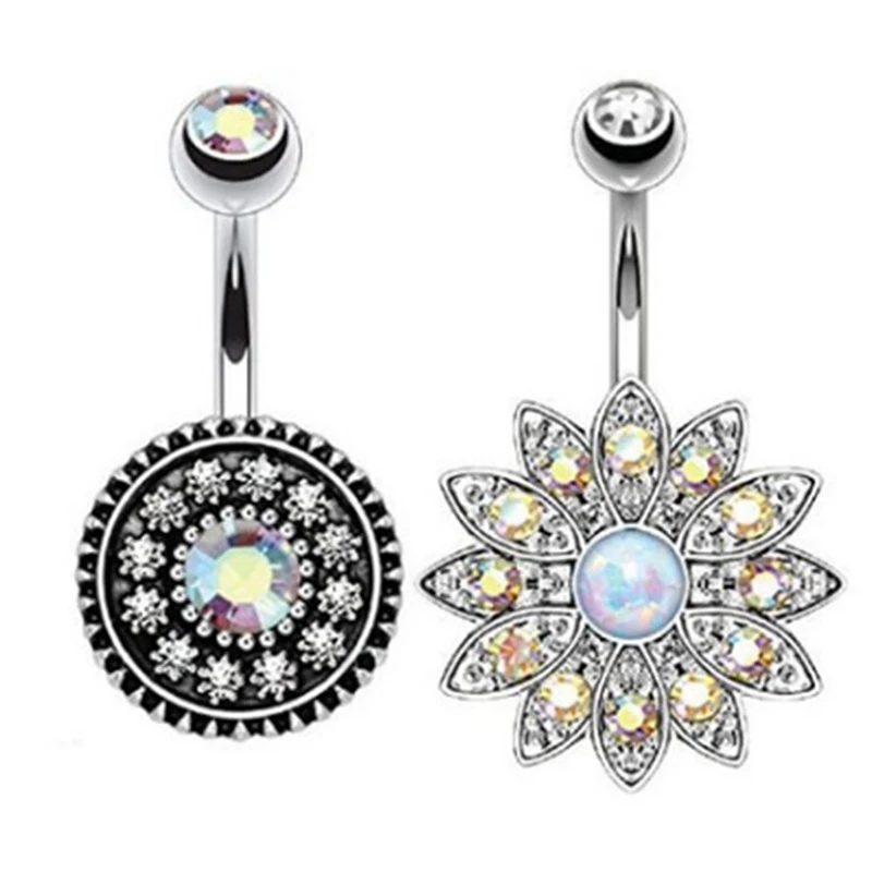 

Fashion 2 PCS Summer Style Umbilical Nails Navel Body Piercing Stainless Steel Crystal Belly Button Ring For Women Jewelry