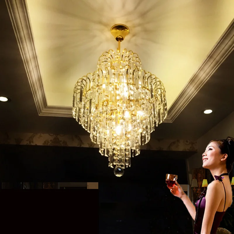 

Modern Crystal Restaurant Pendant Lamp Luxury European Style Round Living Room Lighting Creative LED Balcony Aisle Lamp