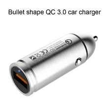 

QC3.0 mobile phone chargers for tablet iphone Samsung QRT01 USB port universal bullet shape stainless steel fast car charger