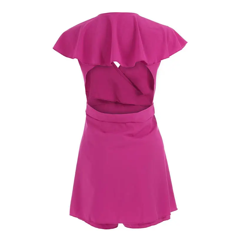 Plus Size New Women Summer Fashion Casual Daily Sexy Halter V-neck Lady Elegant Ruffled Lace Slim Jumpsuit #4A19  (5)