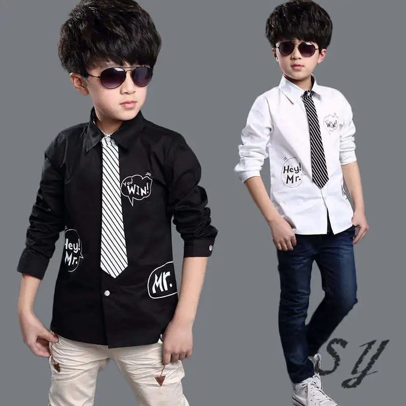 fashion new spring teen boy shirts for kids long sleeve 3 color letter
