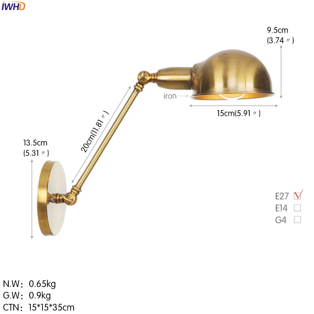 IWHD Лофт промышленный Ретро крепеж для настенных светильников ванная комната спальня рядом с лампой винтажный настенный светильник светодиодный светильник - Цвет абажура: Golden