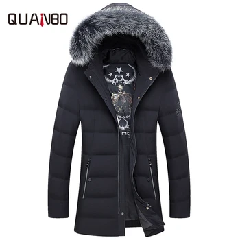 

Fox fur collar 2018 men's middle-aged men's down jacket Business man winter windproof temperature coat Fashion long coat