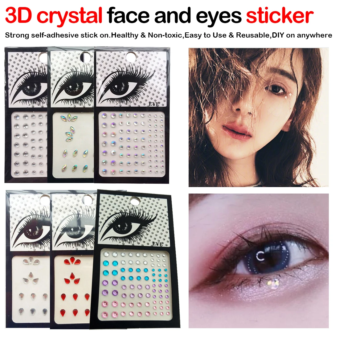 

1pcs Glitter Tattoo 3D Sticker Diamond Makeup Eyeliner Eyeshadow Face Jewel Eyes Crystal Makeup Eyes Sticker