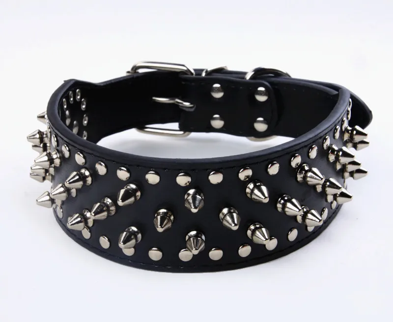 Dog collar 2inch Wide large dog Spiked Studded Leather Dog Collars 5*51-66cm For Medium Large Breeds Pitbull Mastiff Boxer Bully 3 colors pet collar