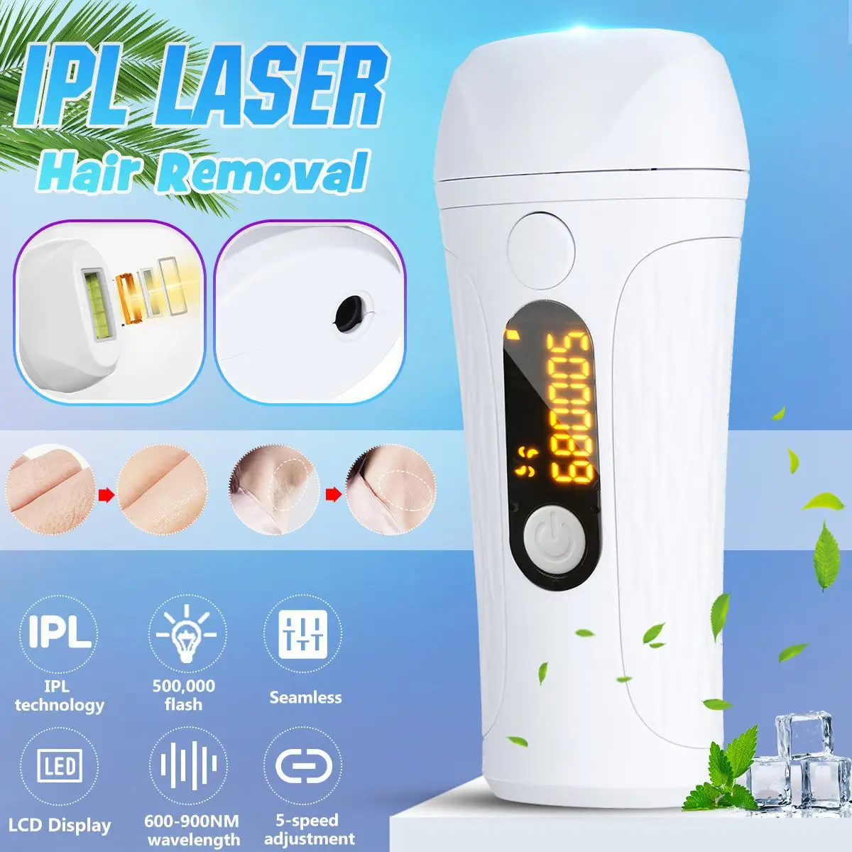

500000 Flash IPL Laser Hair Removal LCD Display Epilator Permanent Bikini Trimmer Painless Electric Depilador Home Use