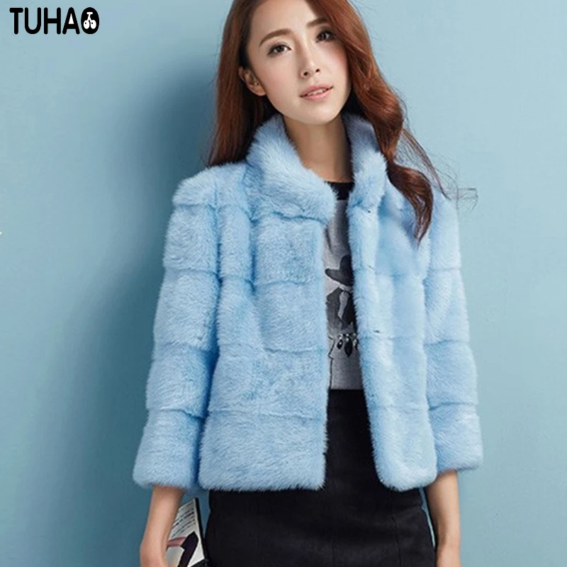 TUHAO 2018 WINTER Women Coat Faux Fur Long Sleeve OFFICE LADY 3XL Women Fur Coat Fur Jacket Coat Short Female Coats Outwear