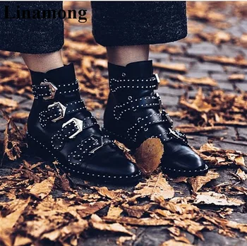 

Solid Black Over The ankle Boots Spring Autumn Leisure short Boots Rivet decoration comfortable easy towalk and good match