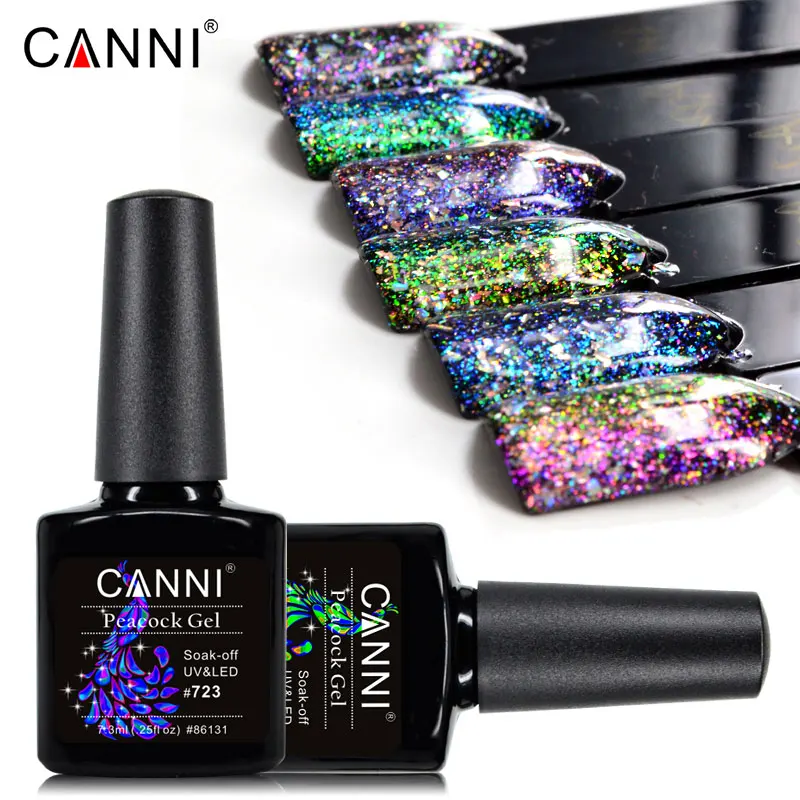 

New manicure soak off long lasting black base Peacock gelpolish starry bling glitter Sequins nail color Chameleon gel polish