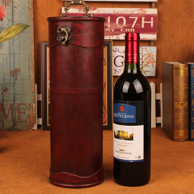 Home Red Wine Box Rero Wood Wine Box Holder Cube Handle Case Craft
