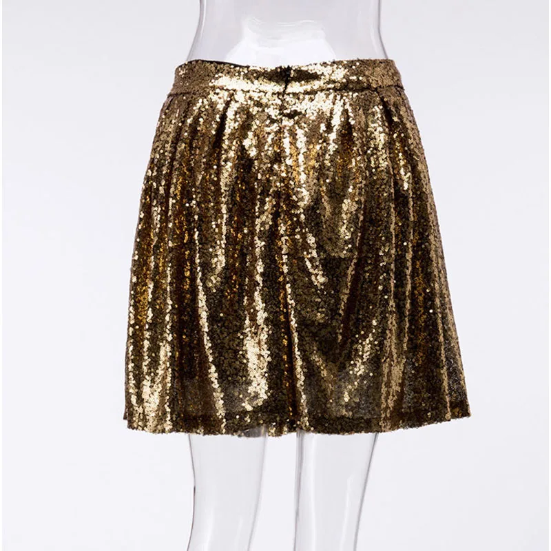 SEBOWEL, новинка, модная женская плиссированная летняя юбка с золотыми блестками, блестящие мини юбки, короткие женские вечерние блестящие юбки
