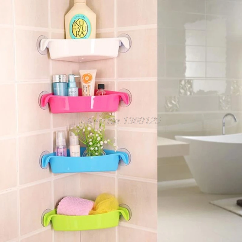 

4 Colors Bathroom Corner Storage Rack Organizer Shower Wall Shelf with Suction Cup Home Bathroom Shelves Sep23 Dropship